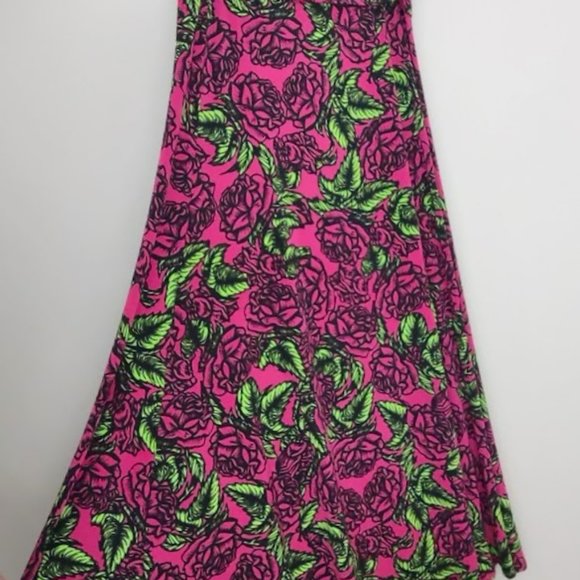 LuLaRoe Vibrant Pink Rose Print Maxi Skirt - Picture 4 of 8